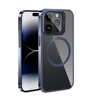 iPhone 15 Pro Max Kılıf Magsafe Wireless Şarj Özellikli Standlı Klon Kılıf (Lacivert)