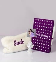 Anneler Gününe Özel Defter Kalem Fotoğraflı Melek Notluk Ve Peluş Kalemlik Hediye Seti 106889 (Gold)
