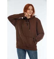 Süperlife Kadın Kapüşonlu Oversize Brooklyn Baskılı İnce Sweatshirt SPR22SWK161 (Kahverengi)