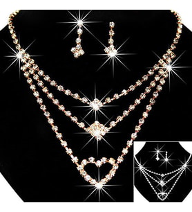 Zirkon Taşlı, Katlı, Altın Kaplama(18GP) Kolye, Küpe, Yüzük ,Takı Seti (Gold)