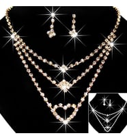 Zirkon Taşlı, Katlı, Altın Kaplama(18GP) Kolye, Küpe, Yüzük ,Takı Seti (Gold)
