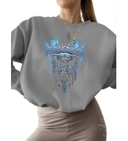 Vahşi savaşçı Baskılı 3 iplik şardonlu kalın kadın Sweatshirt unisex erkek bisiklet yaka Sweatshirt (Gri)