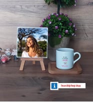 Doğum Günü Hediyesi Fotoğraflı Dekoratif Taş, Ahşap Altlıklı Türk Kahvesi Fincanı Hediye (Model 1)