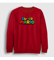 Presmono Unisex Beyaz Logo Oyun Super Mario Sweatshirt 324599tt (Kırmızı)