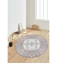 Dijital Baskılı Kaymaz Taban Yıkanabilir Yuvarlak Salon Halısı Koridor Halısı Paspas NDY-HT-349 (Gri)