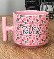 Kişiye Özel İsim Yazılı Hediye Pastel T Kupa Karpuz Desenli -2- (Pembe)