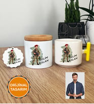 Kişiye Özel Karikatürlü Asker Hediye Seti T Kupa, Kalemlik, Anahtarlık Askere Hediye Asker Sevgiliye Hediye (Sarı)