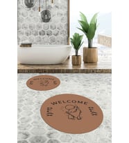 EVDEYA Dijital Baskılı Modern Yıkanabilir İkili Yuvarlak Banyo Halısı Paspas Klozet Takımı, YKLOZET-11-BEYAZ, (Kahverengi)