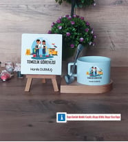 Temizlik Görevlisi Dekoratif Taş, Kupa Bardak Kırmızı Hediye (Model 7)