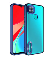 Xiaomi Redmi 9C Kılıf Logo Yeri Açık Kamera Lens Korumalı Renkli Kenarlı Şeffaf Silikon (Lacivert)