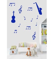 Müzik ve Notalar Dekortaif Duvar Sticker (Mavi)