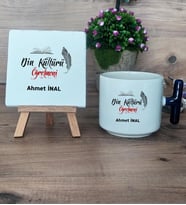 Din Kültürü Öğretmeni  Hediye Seti Kupa Bardak T Kulplu ve Dekoratif Taş Öğretmenler Günü Hediyesi Din Kültürü Öğretmeni ne Hediye (Model 2)