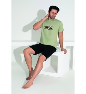 Erkek Yazlık Sport Baskılı Kısa Kollu Şortlu Penye Pijama Takımı (Yeşil)