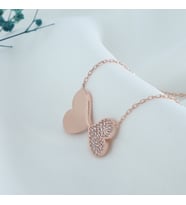 İkili Taşlı Kalp Kolye (Rose - Gold)