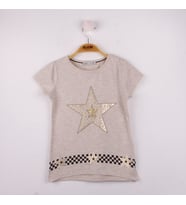Toontoy  Kız Çocuk T-Shirt Yıldız Baskı (Kahve Melanj)