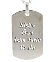 Kişiye Özel Asker Künyesi Şeklinde Unisex Erkek Kolye eck39 (Beyaz)