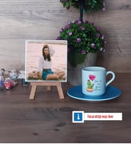 Arkadaşa Hediye Kaktüs Fotoğraflı Dekoratif Taş, Ahşap Altlıklı Türk Kahvesi Fincanı Hediye Doğum Günü Hediyesi (Model 5)
