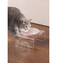 Tekli Seramik Dekoratif Kedi Ve Köpek Pleksi Mama & Su Kabı Kedi Paspası (Pembe)