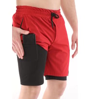 Ghassy Co Erkek Running Hızlı Kuruma Micropolyester Arka Fermuar Cepli ve Havlu Halkalı Antrenman Futbol Fitness Kısa Taytlı Şort (Kırmızı)