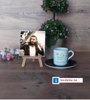 Doğum Günü Hediyesi Fotoğraflı Dekoratif Taş, Ahşap Altlıklı Türk Kahvesi Fincanı Hediye (Model 7)