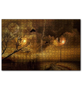 Cakapuzzle Kedi Gözleri Bulutlar Şimşekler Dolunay ve Kargalar  Puzzle Yapboz MDF (Ahşap) (255 Parça)