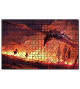 Cakapuzzle Ejderha Aleviyle Yanan Orman ve Savaşçılar Puzzle Yapboz MDF (Ahşap) (255 Parça)
