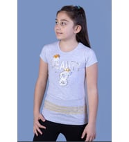 Toontoy Kız Çocuk Beauty Baskılı Tişört ( Gri-Melanj)