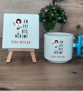 En İyi Diş Hekimi Hediye Seti Kupa Bardak T Kulplu ve Dekoratif Taş Diş Hekimine Diş Hekimleri Günü Hediyesi (Model 3)