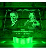 Kişiye Özel Atatürk Görselli Öğretmenler Günü Hediyesi 3D Lamba (Yeşil)