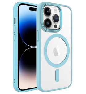 Apple iPhone 14 Pro Max Kılıf Renkli Kenar Şeffaf Kamera Çevresi Metal Magsafe TPU Silikon (Yeşil)