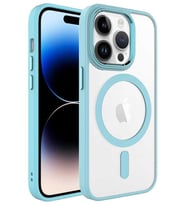 Apple iPhone 14 Pro Max Kılıf Renkli Kenar Şeffaf Kamera Çevresi Metal Magsafe TPU Silikon (Yeşil)