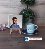 Kimya Mühendisi Fotoğraflı Dekoratif Taş, Ahşap Altlıklı Türk Kahvesi Fincanı Hediye (Model 4)