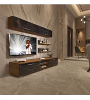 Decoraktiv Eko 5 Mdf Dvd Tv Ünitesi Tv Sehpası (Ceviz - Siyah Mermer)