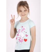 Toontoy Kız Çocuk Kalpli Tavşan Baskılı Tişört (Mint Yeşili)