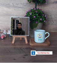 Blogger Fotoğraflı Dekoratif Taş, Ahşap Altlıklı Türk Kahvesi Fincanı Hediye (Model 1)