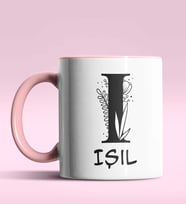 Kişiye Özel I Harfi Romantik Tasarım Siyah Renk Kupa (Pembe)