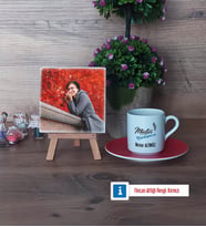 Müdür Yardımcısı Fotoğraflı Dekoratif Taş, Ahşap Altlıklı Türk Kahvesi Fincanı Hediye Öğretmenler Günü Hediyesi (Model 3)