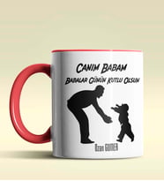 Kişiye Özel Babalar Günün Kutlu Olsun 9 Tema Siyah Kupa Bardak (Kırmızı)