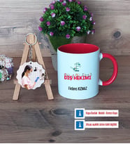 Diş Hekimi Kupa Bardak Beyaz ve Fotoğraflı Ahşap Anahtarlık Hediye (Model 2)