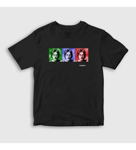 Presmono Unisex Çocuk Beyaz Portraits Beatles John Lennon T-Shirt 35055tt (Siyah)