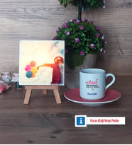 Fransızca Öğretmeni Fotoğraflı Dekoratif Taş, Ahşap Altlıklı Türk Kahvesi Fincanı Hediye (Model 6)