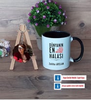Halaya Hediye Kupa Bardak Beyaz ve Fotoğraflı Ahşap Anahtarlık Hediye (Model 11)