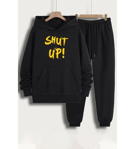 Unisex Shut Up Baskılı Eşofman Takımı (Siyah)