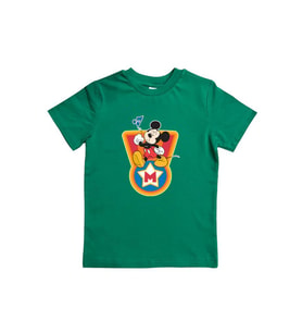 Mickey Mouse baskılı pamuklu penye kumaş yazlık çocuk tişört (Yeşil)