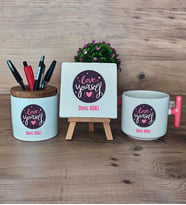 Love Your Self Hediye Sepeti Kupa Bardak T Kulplu, Kalemlik ve Dekoratif Taş Arkadaşa Hediye, Anneye Hediye (Model 4)