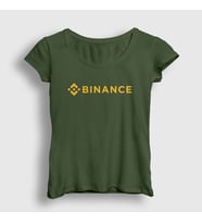 Presmono Kadın Beyaz Logo Binance Bitcoin T-Shirt 322981tt (Haki)