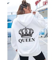 Unisex Quenn Sırt Baskılı Sweatshirt (A.Beyaz)