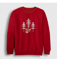 Presmono Unisex Bordo Forest Fox Tilki Sweatshirt 367759tt (Kırmızı)