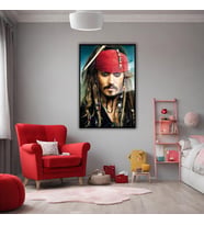 Metal Çerçeveli Temperli Cam Tablo Captain Jack Sparrow (Siyah)