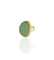 Kadir Jewellery 22 Ayar Altın Kaplama Kadın Fosil Taşlı Yüzük (Açık Yeşil)